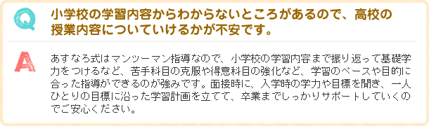 小学校の学習内容からわからないところがあるので、高校の授業内容についていけるかが不安です。