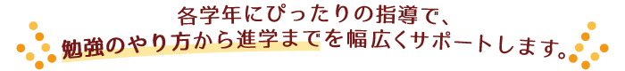 各学年にぴったりの指導で、勉強のやり方から進学までを幅広くサポートします。