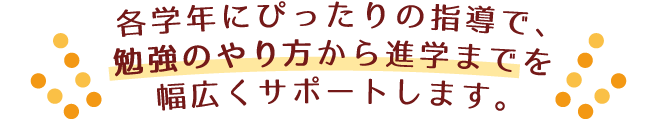 各学年にぴったりの指導で、勉強のやり方から進学までを幅広くサポートします。