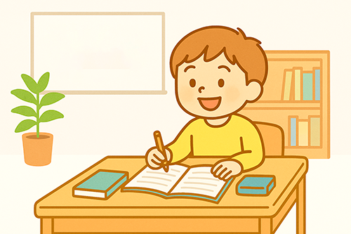 教育支援センターで勉強をがんばる男の子