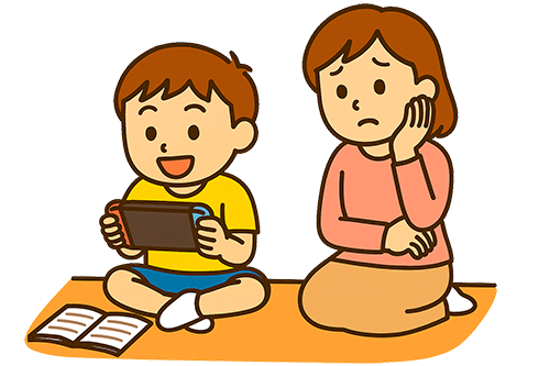 夏休みに遊んでばかりの男の子と心配する母親