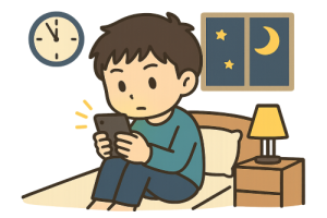 スマホで夜更かしする男の子