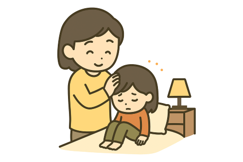 不登校で心が疲れてしまった女の子を優しく見守る母親