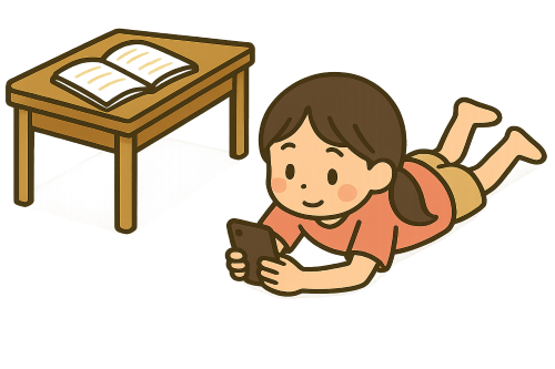 勉強そっちのけでスマホに夢中な女の子