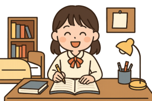 苦手科目の克服方法を知り笑顔で勉強する女の子