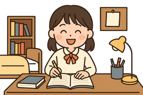 苦手科目の克服方法を知り笑顔で勉強する女の子