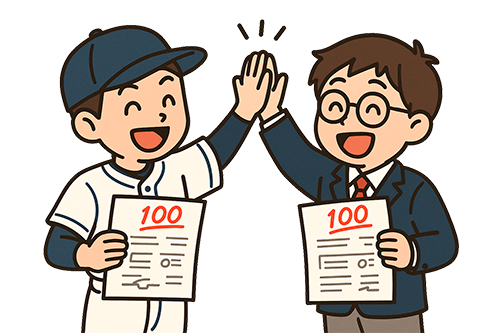 保健体育の筆記テストがうまくいき喜ぶ男の子たち