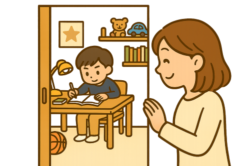 子どもの勉強を安心して見守る母親