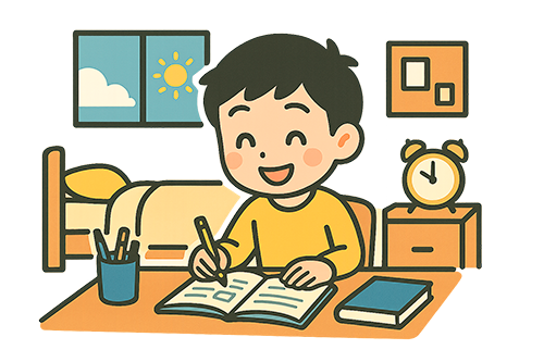 早起きで調子よく勉強する男の子