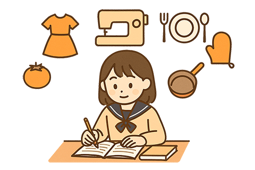 家庭科筆記テストの勉強をする女の子
