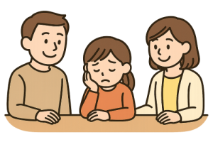 調子の悪い女の子を焦らず見守る両親