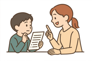 文章問題の練習を母親とする男の子