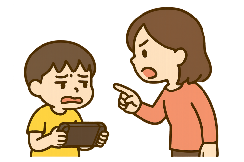 勉強習慣がついていないので母親に注意される男の子