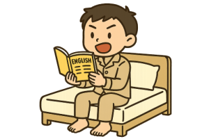 寝る前に英単語の暗記をする男の子