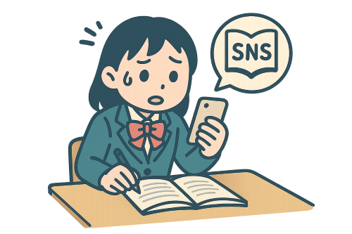 SNSの情報が気になって受験勉強に手が付かない女の子