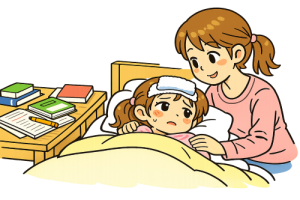 受験シーズンに体調を崩して不安な女の子と支える母親