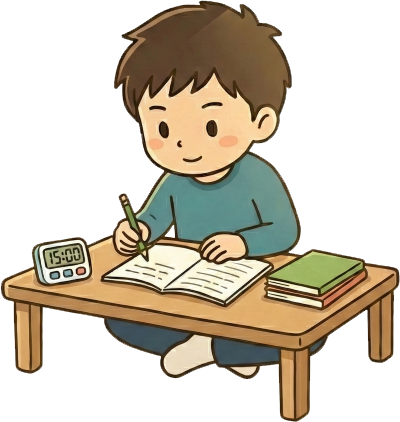 疲れて夜に勉強が進まない男の子