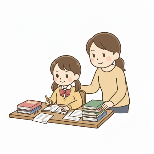 高校受験の勉強を頑張る女の子を見守る母親