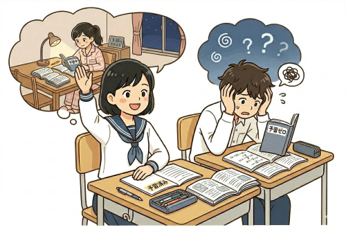 予習してきた女の子と予習なしの男の子