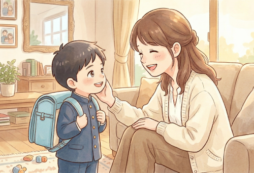 男の子に笑顔で接する母親