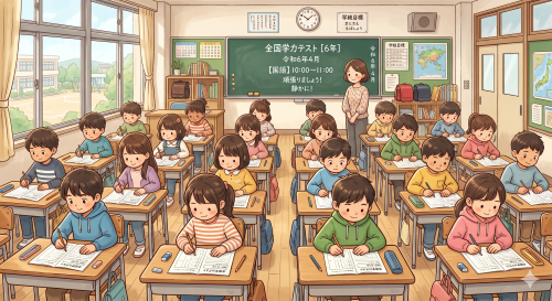 全国学力テストを受ける小学生
