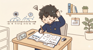 初めての定期テストで数学の勉強に苦戦する男の子