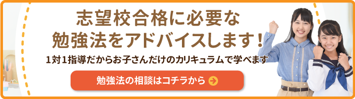 志望校合格に必要な勉強法をアドバイスします！1対1指導だからお子さんだけのカリキュラムで学べます。勉強法の相談はコチラから