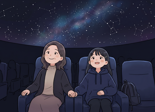 不登校の息抜きに母親とプラネタリウムにきた少女