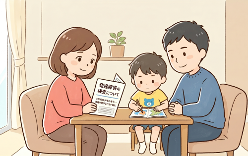 子どもの発達障害検査について話し合う両親