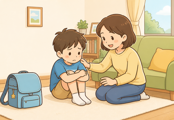 夏休み明けに学校に行きたくないという男の子をサポートする母親