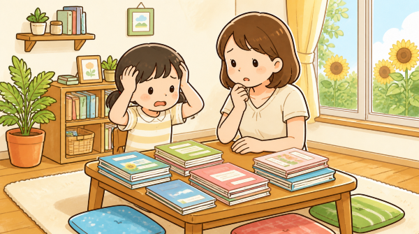 夏休みの宿題が手つかずであせる女の子