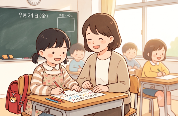 場面緘黙症の女の子がサポートを受けながら学校生活を送っている