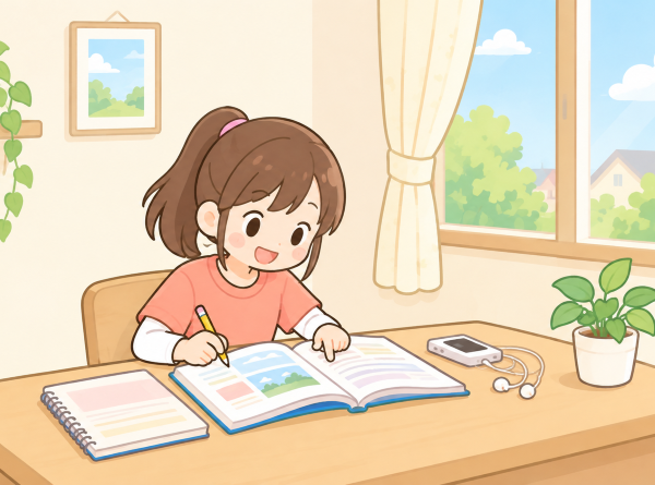 英語のテスト勉強をする女の子