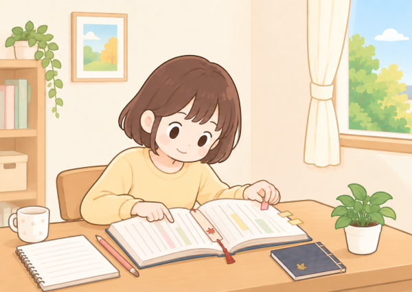 テスト前に国語の勉強をする女の子