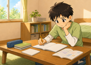 テスト前の勉強のやり方がわからず困っている男の子