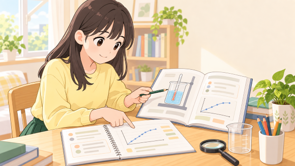 テスト前に理科の勉強をする女の子