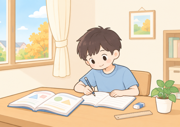 テスト前に数学の勉強をする男の子