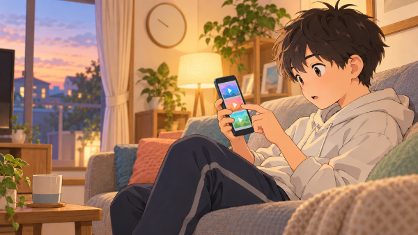 ショート動画を見続ける男の子
